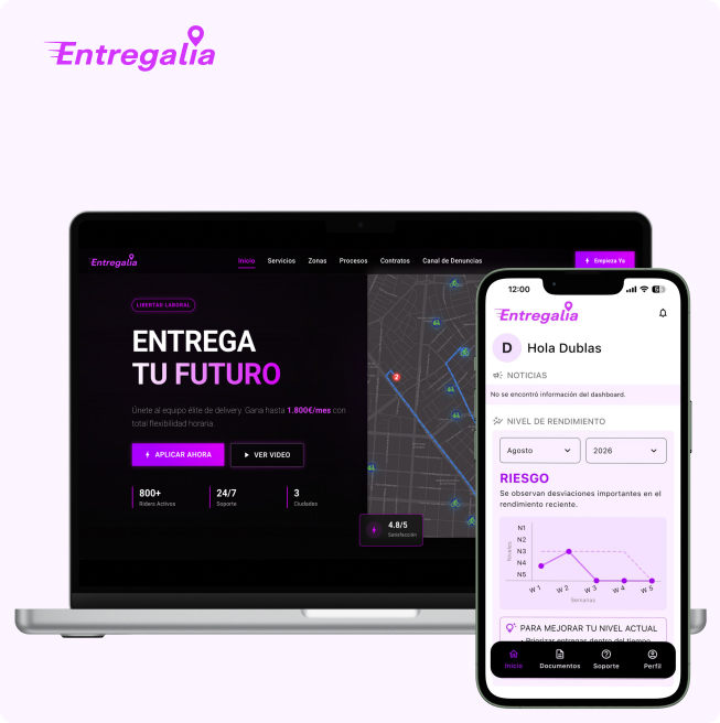 Entregalia: el panel de flota en escritorio y la app de reparto en el móvil
